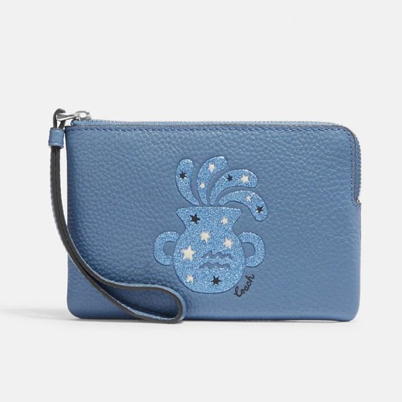 Coach Zodiac Aquarius Corner Zip Wristlet - Picture 1 of 4